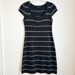 AB Studio Charcoal and Light Gray Striped Mini Dress with Scoopneck